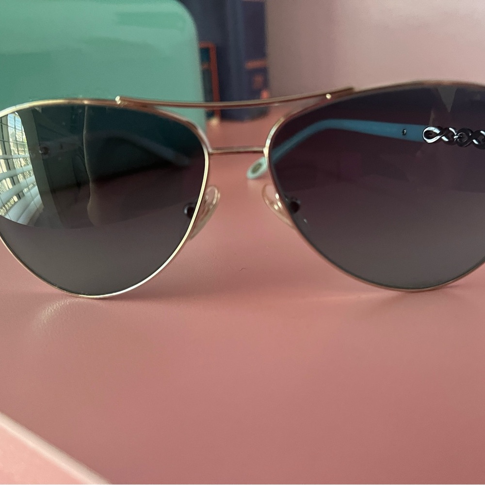 Tiffany & Co pilot sunglasses silver with blue lens.